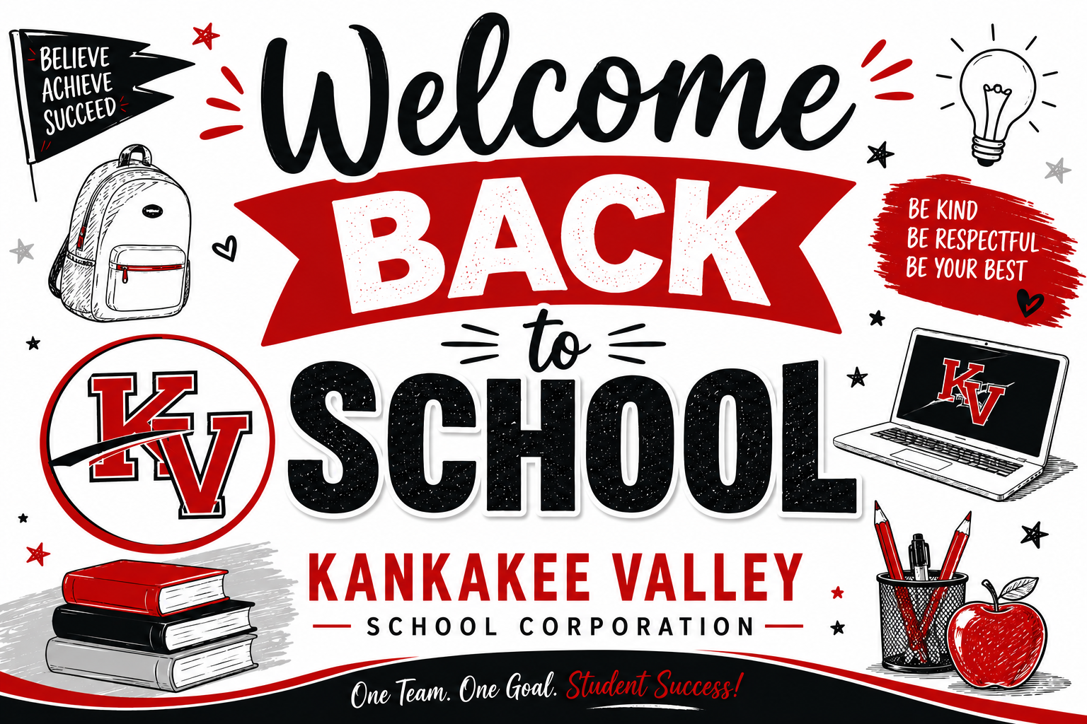 A welcome back to school graphic for Kankakee Valley School Corporation